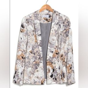 Calvin Klein open front shawl collar blazer size 6 metallic floral tin multi